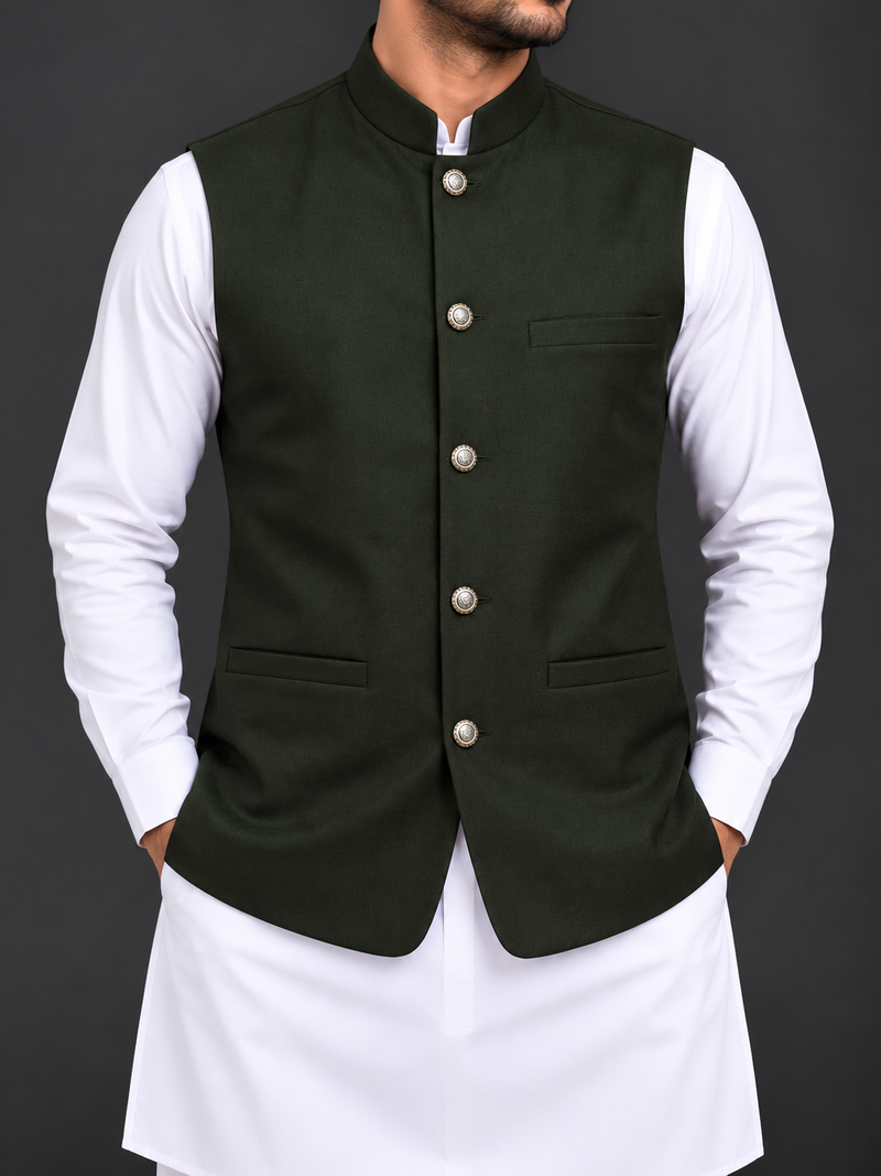 Men’s Premium Dark Green Waistcoat – Classic Traditional Style-M$25