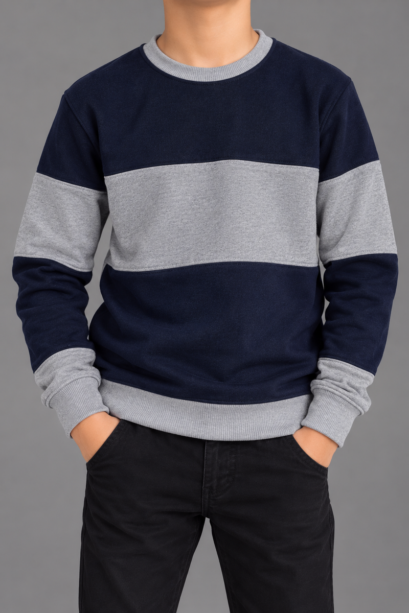 Boys’ Navy Blue & Grey Colorblock Fleece Sweatshirt – Winter Collection-MU436