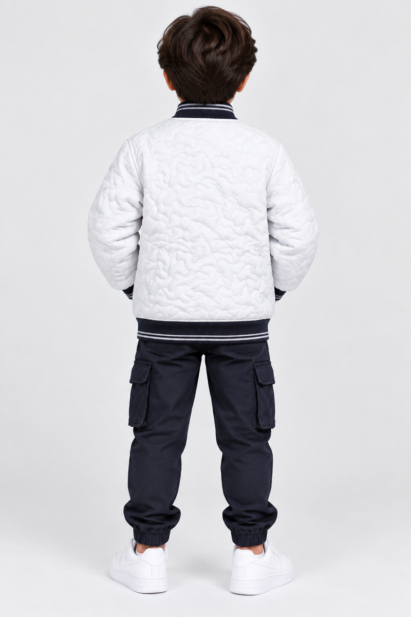 Mango Quilted Zipper Mock Neck Jacket For Kids white with black qw01