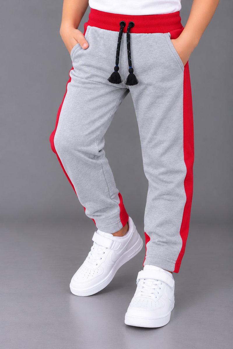 Kids Boys Light Grey & Red Contrast Track Trouser-MU262
