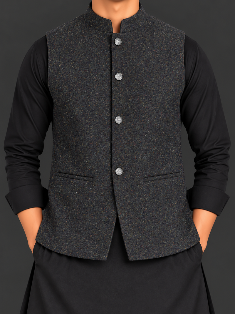 Men’s Premium Textured Waistcoat – Classic Straight Collar-MU496