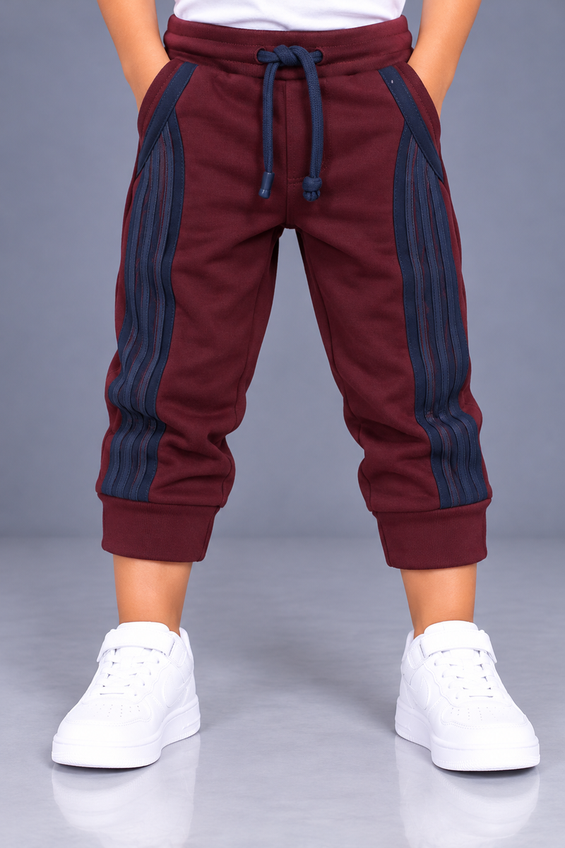 Kids Stylish Maroon Jogger Trouser with Navy Blue Side Panel-MU123