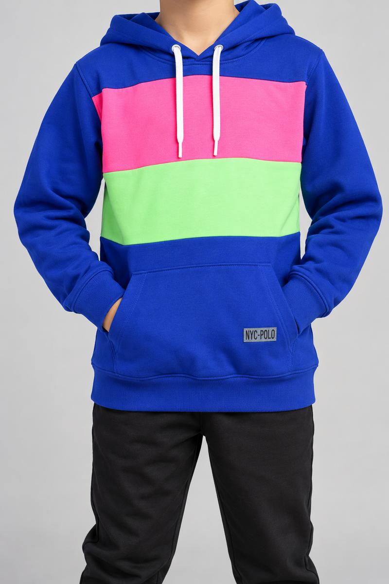 Kids Colour Block Hoodie – Royal Blue-MU99