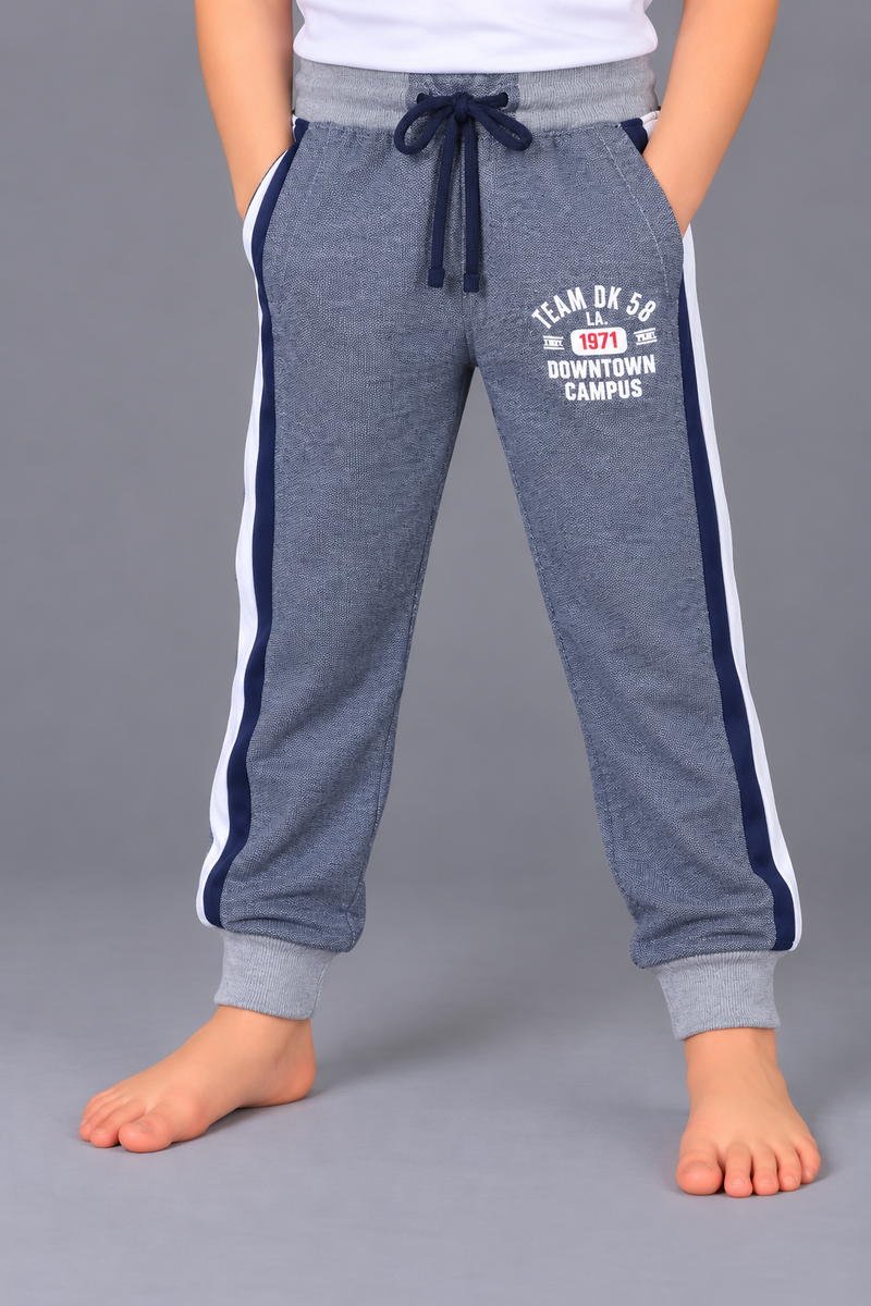 Kids Printed Jogger Trouser – Heather Grey, Navy & White-MU204