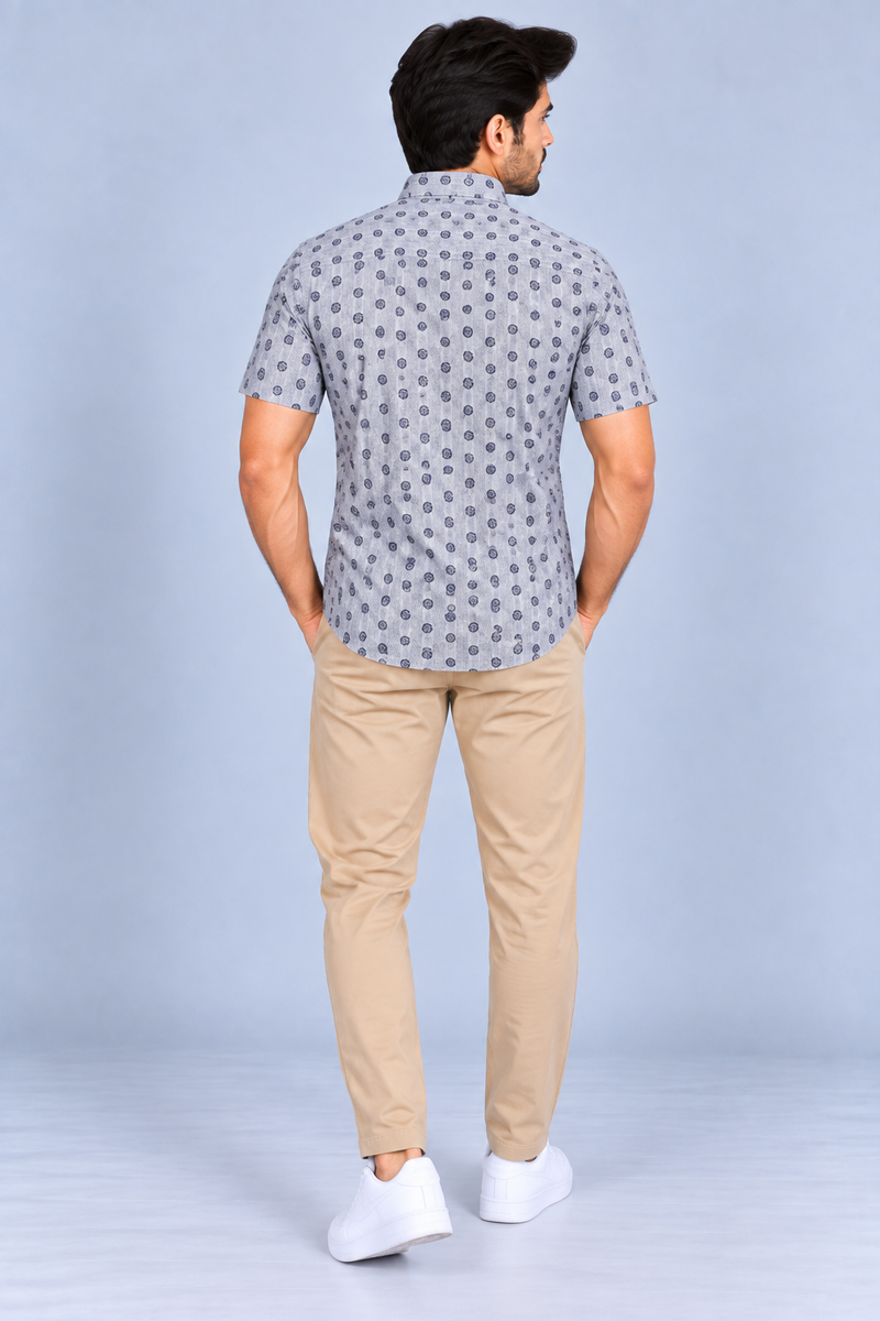 SS Premium Casual Shirt For Men-Light Blue with Allover Print-BE1434