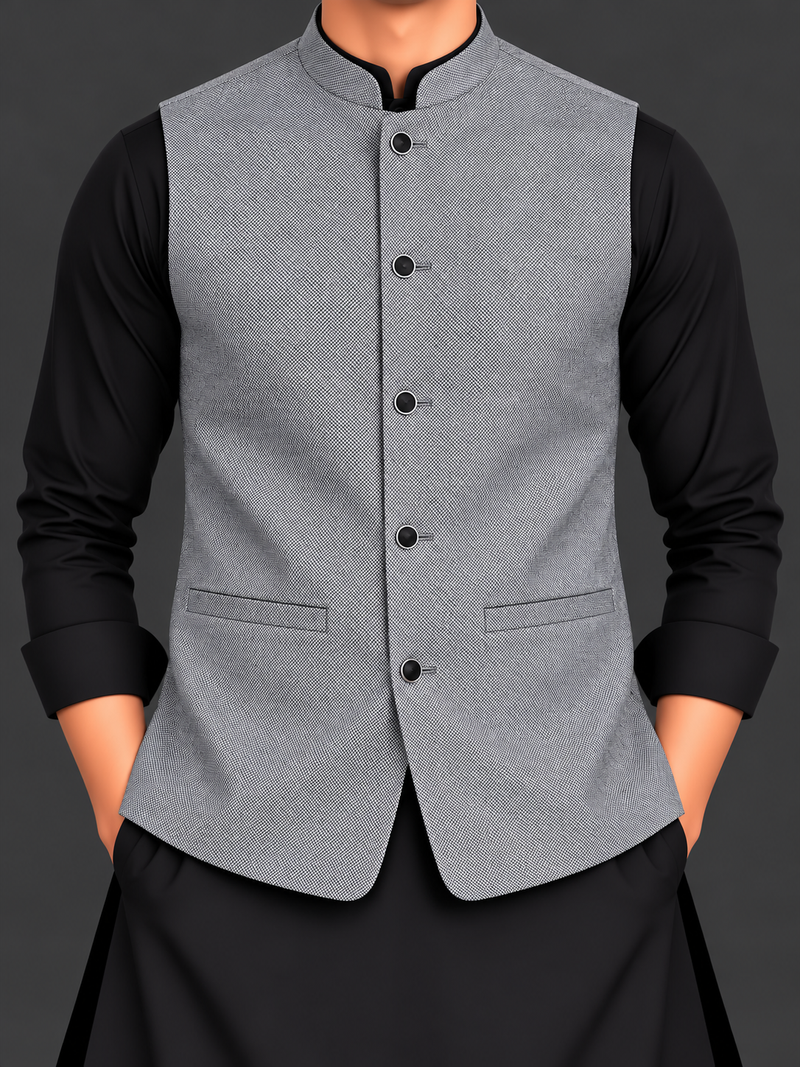 Men’s Premium Light Grey Textured Waistcoat – Classic Formal Wear-M$11