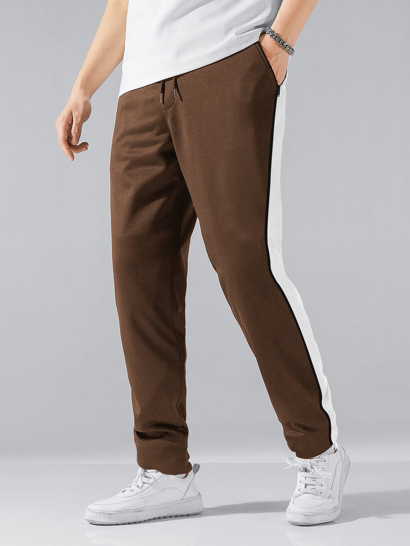 Louis Vicaci Active Wear Summer Trouser Pant For Men-Light Brown with Stripe-BR649