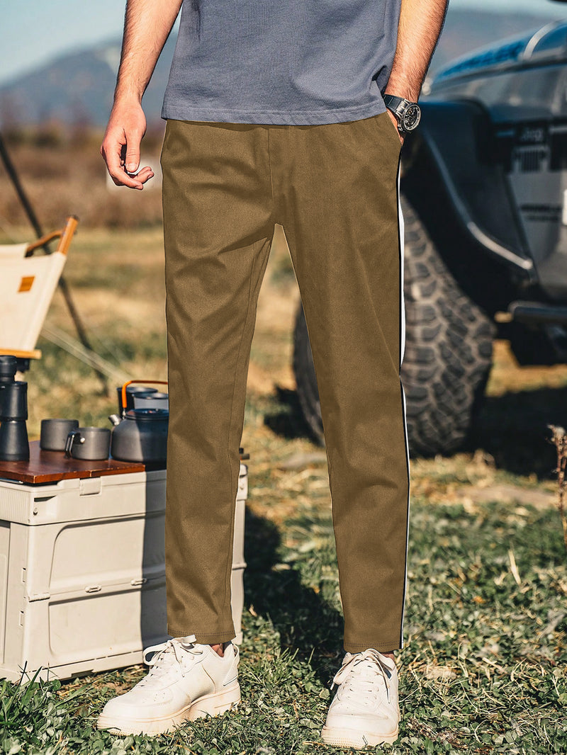 Louis Vicaci Active Wear Summer Trouser Pant For Men-Light Brown with Stripe-BR650