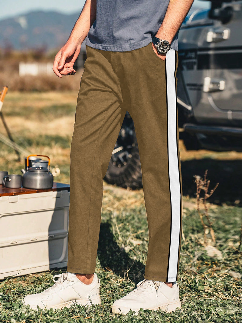 Louis Vicaci Active Wear Summer Trouser Pant For Men-Light Brown with Stripe-BR650