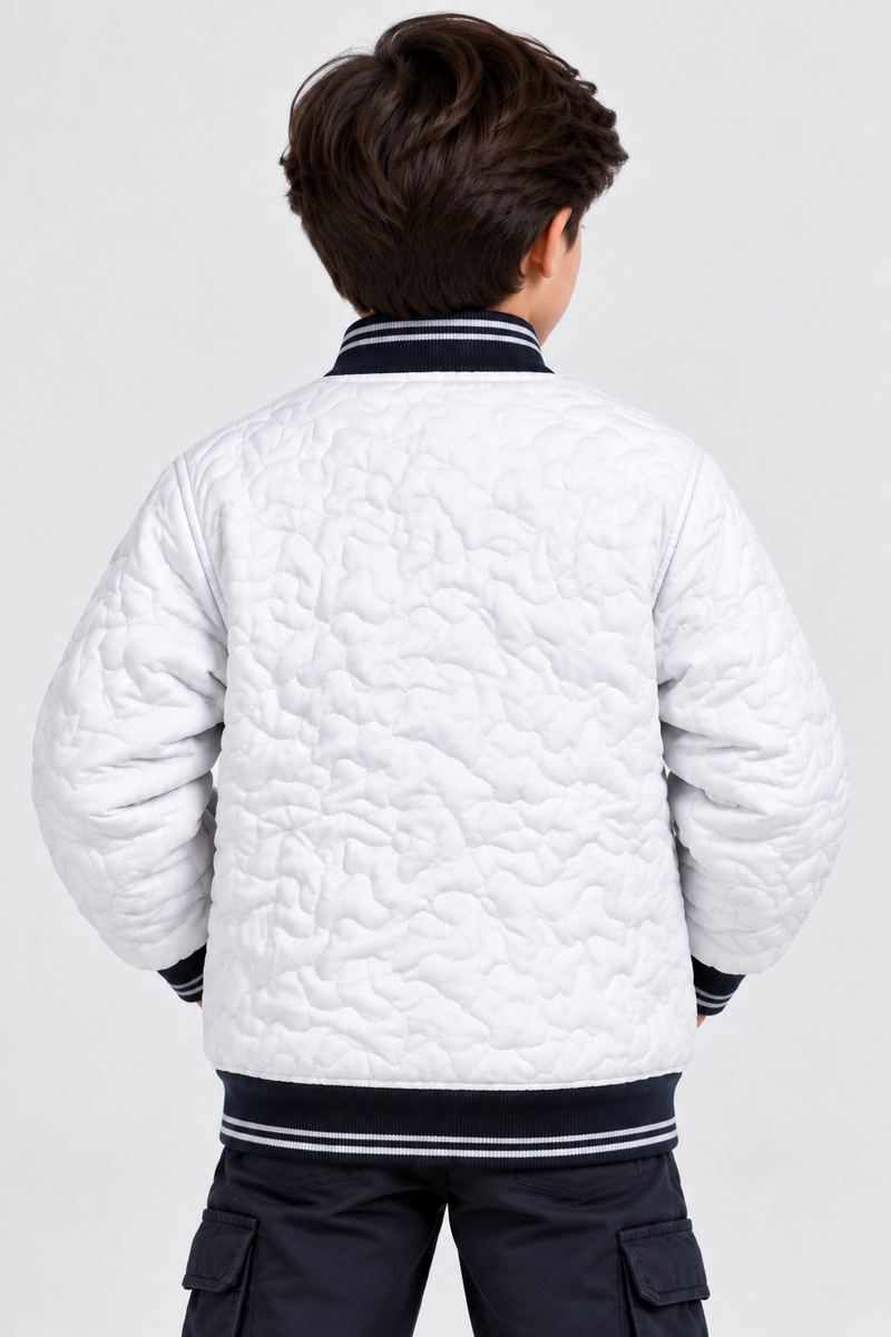 Mango Quilted Zipper Mock Neck Jacket For Kids white with black qw01