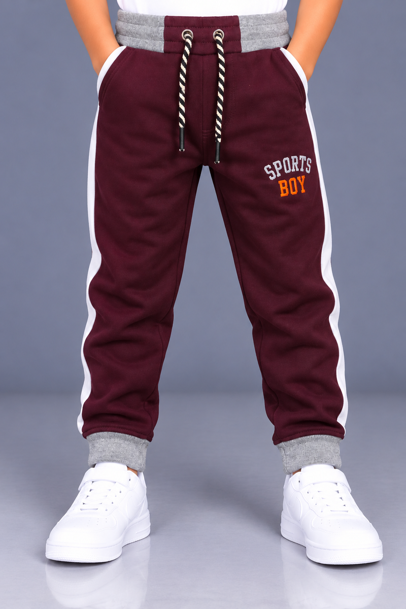 Kids Stylish Burgundy Jogger Trouser with White Side Panels-MU122