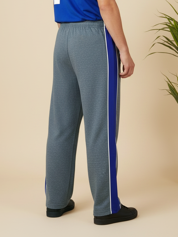 Stylish Regular Fit Summer Trouser For Men-Charcoal Melange With Royal Blue Stripe-NST25