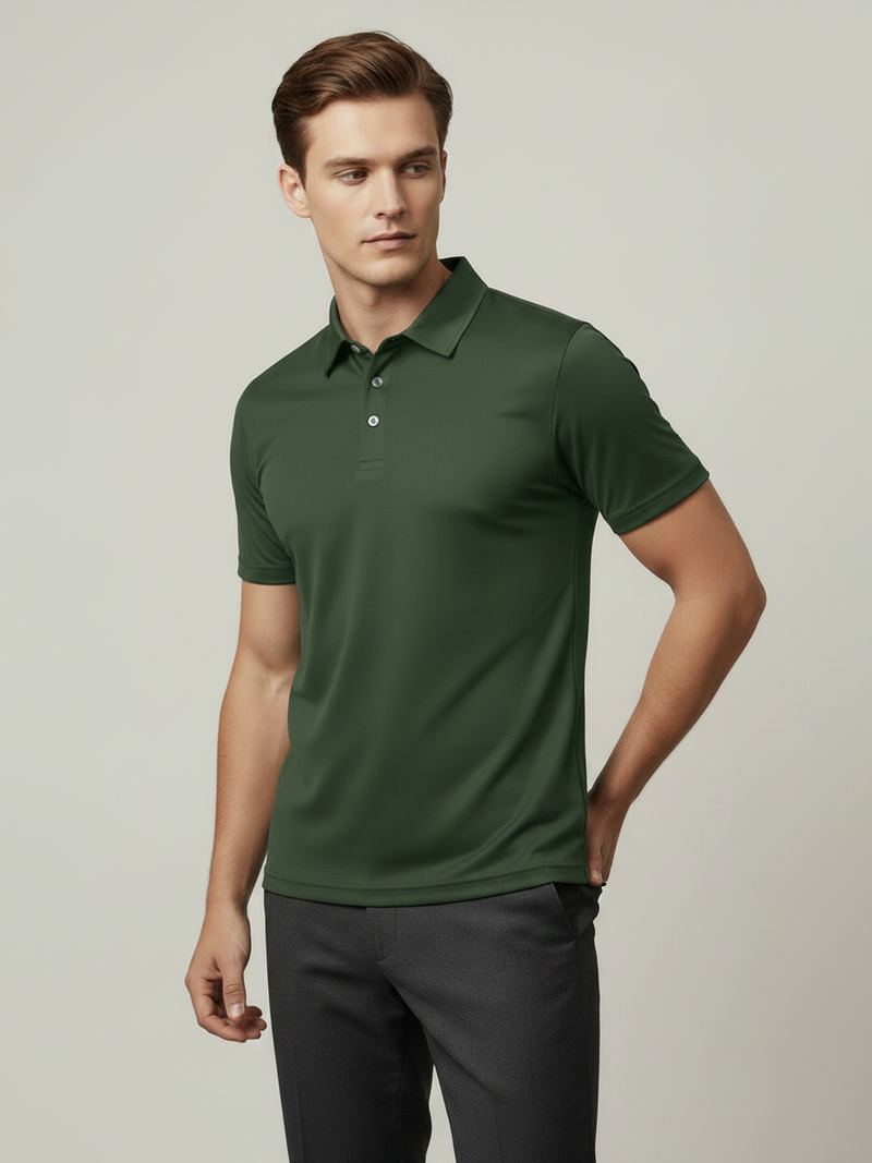 Stylish Spandex Dry Polo Shirt For Men-Olive Green-BE9494