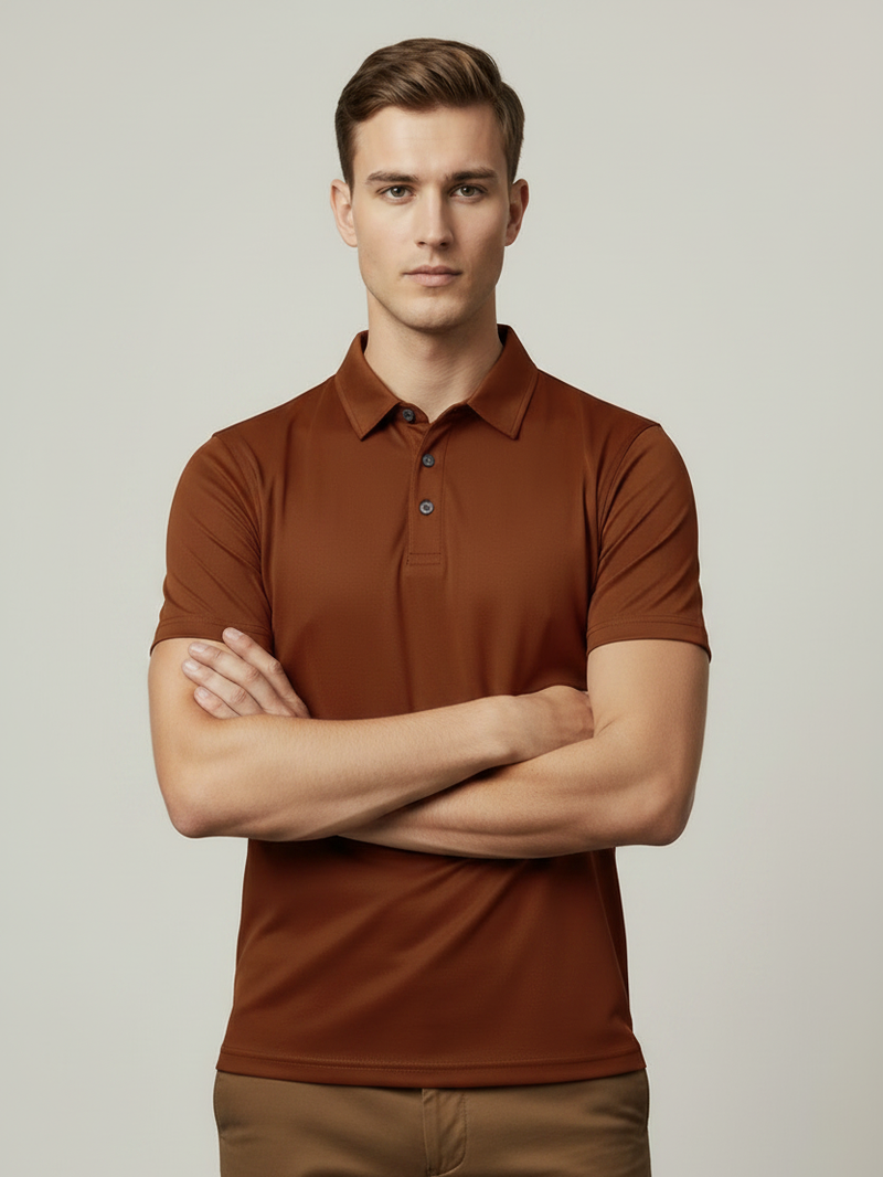 Stylish Spandex Dry Polo Shirt For Men-Rust Orange-BE9989