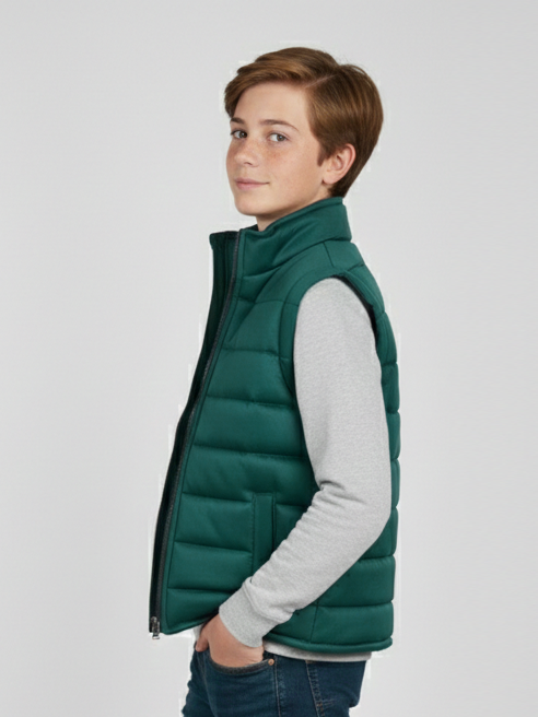 Stylish Sleeveless Winter Zipper Mockneck Jacket For Kids-Pine Green-RSJ06