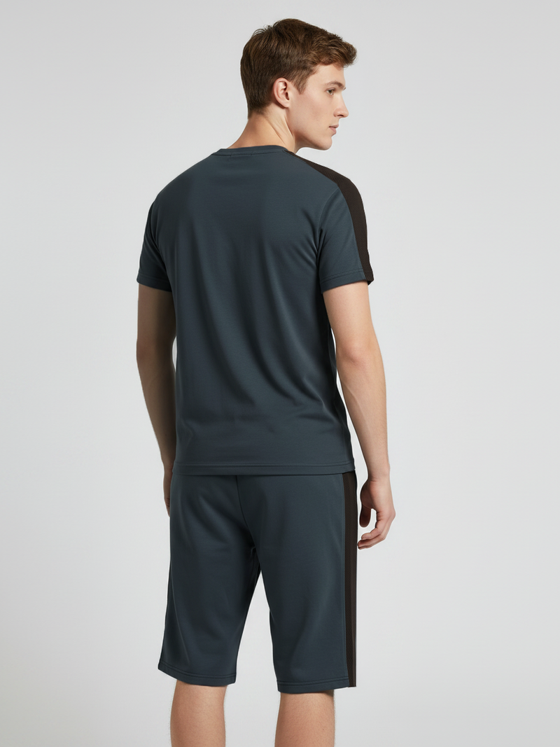 Summer Co Ord Set For Men-Dark Grey & Chocolate Panel-BE7213