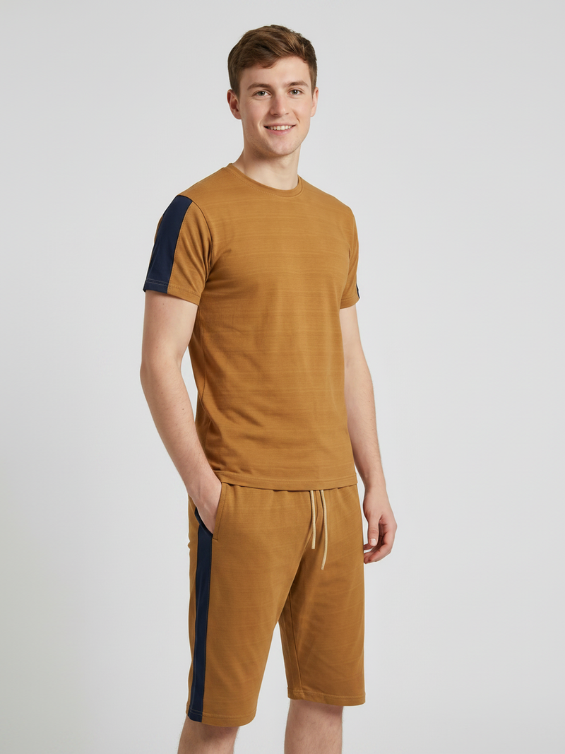 Summer Co Ord Set For Men-Brown & Navy-BE5227