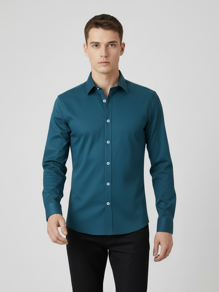 Rawgear Stretchy Slim Fit Long Sleeve Casual Shirt For Men-Zinc-RG01
