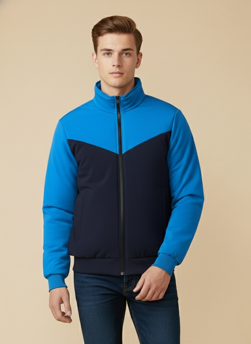 Stylish Winter Zipper Mockneck Jacket For Men-Light Royal & Dark Navy-BRPH32