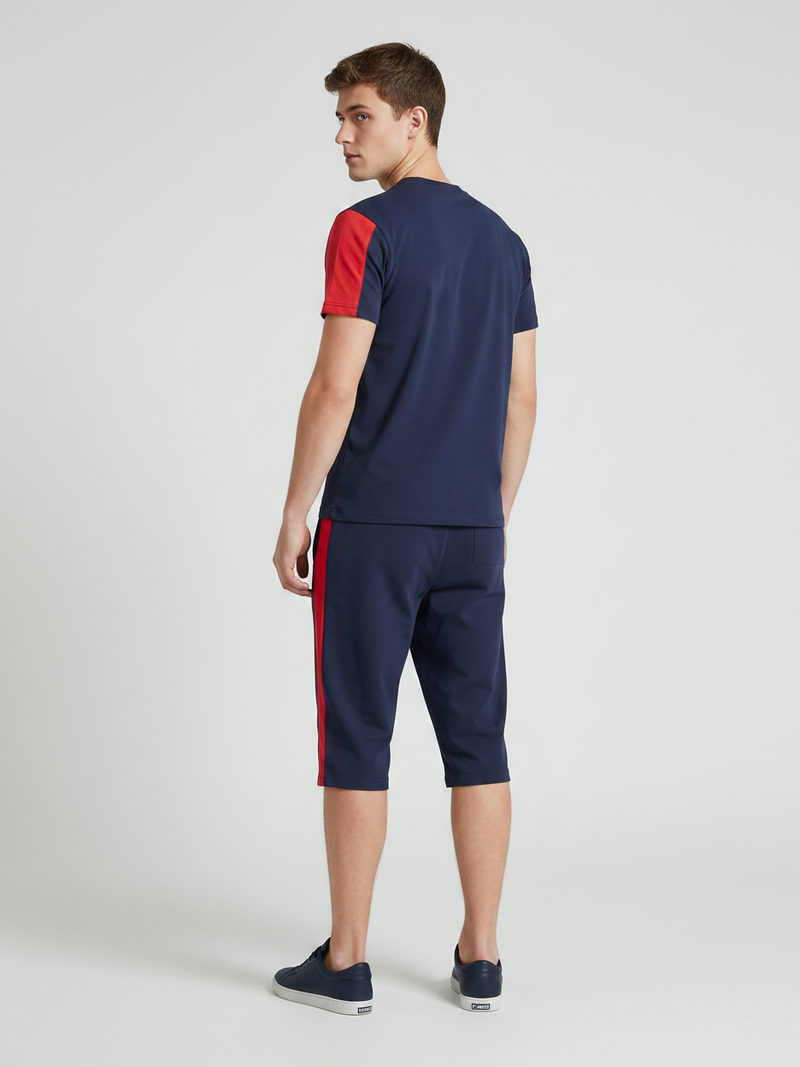 Summer Co Ord Set For Men-Dark Navy & Red-BE2048