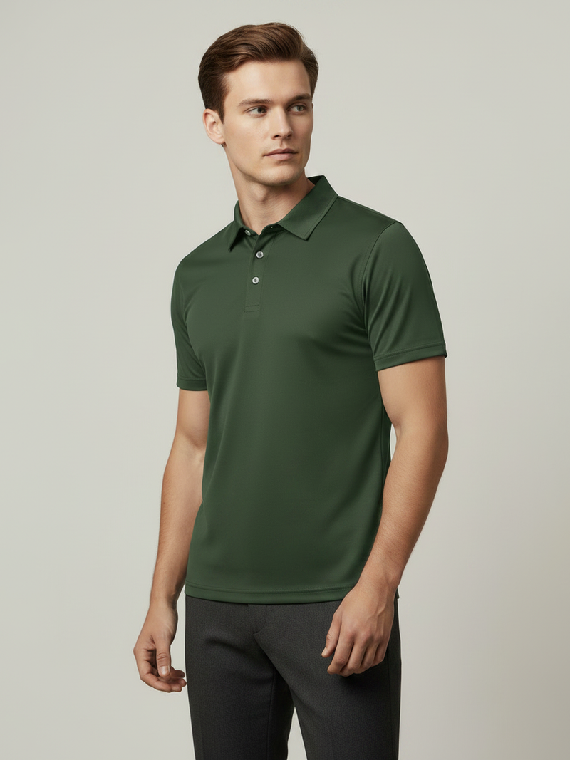 Stylish Spandex Dry Polo Shirt For Men-Olive Green-BE9494