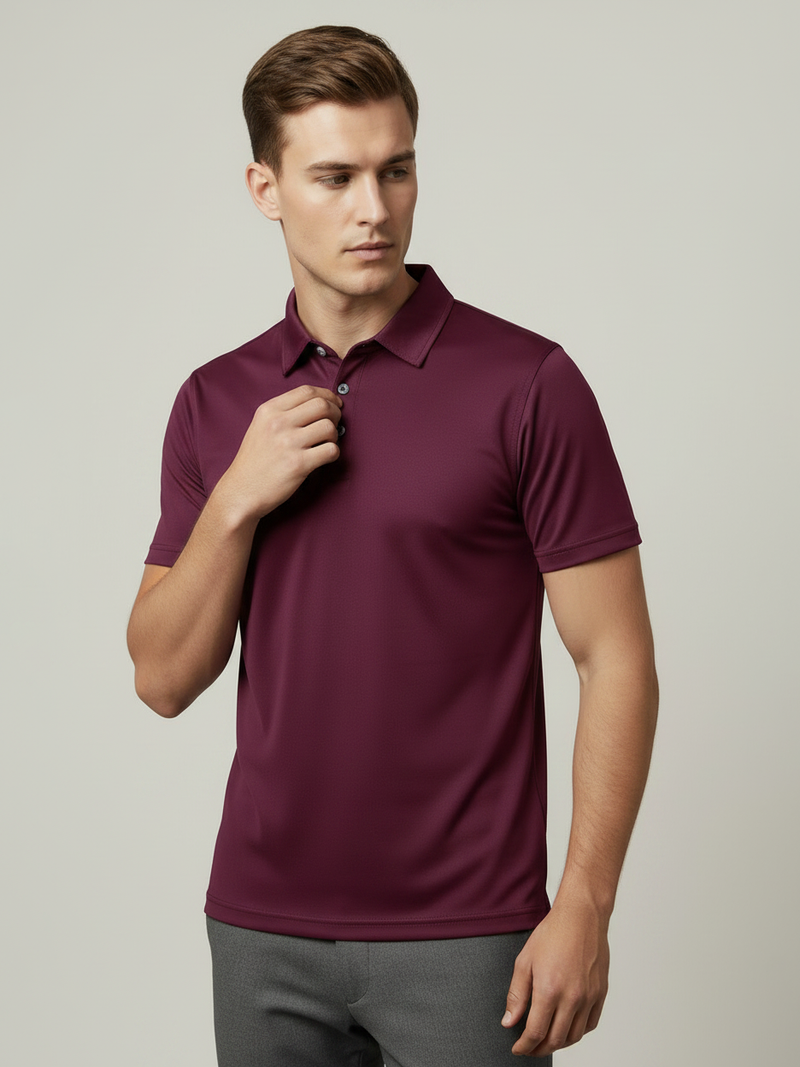 Stylish Spandex Dry Polo Shirt For Men-Maroon-BE8164