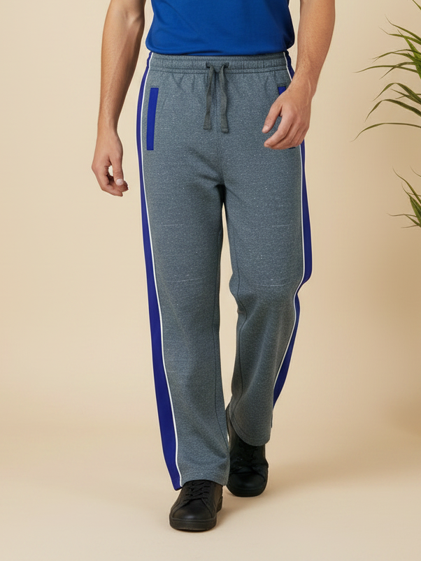Stylish Regular Fit Summer Trouser For Men-Charcoal Melange With Royal Blue Stripe-NST25