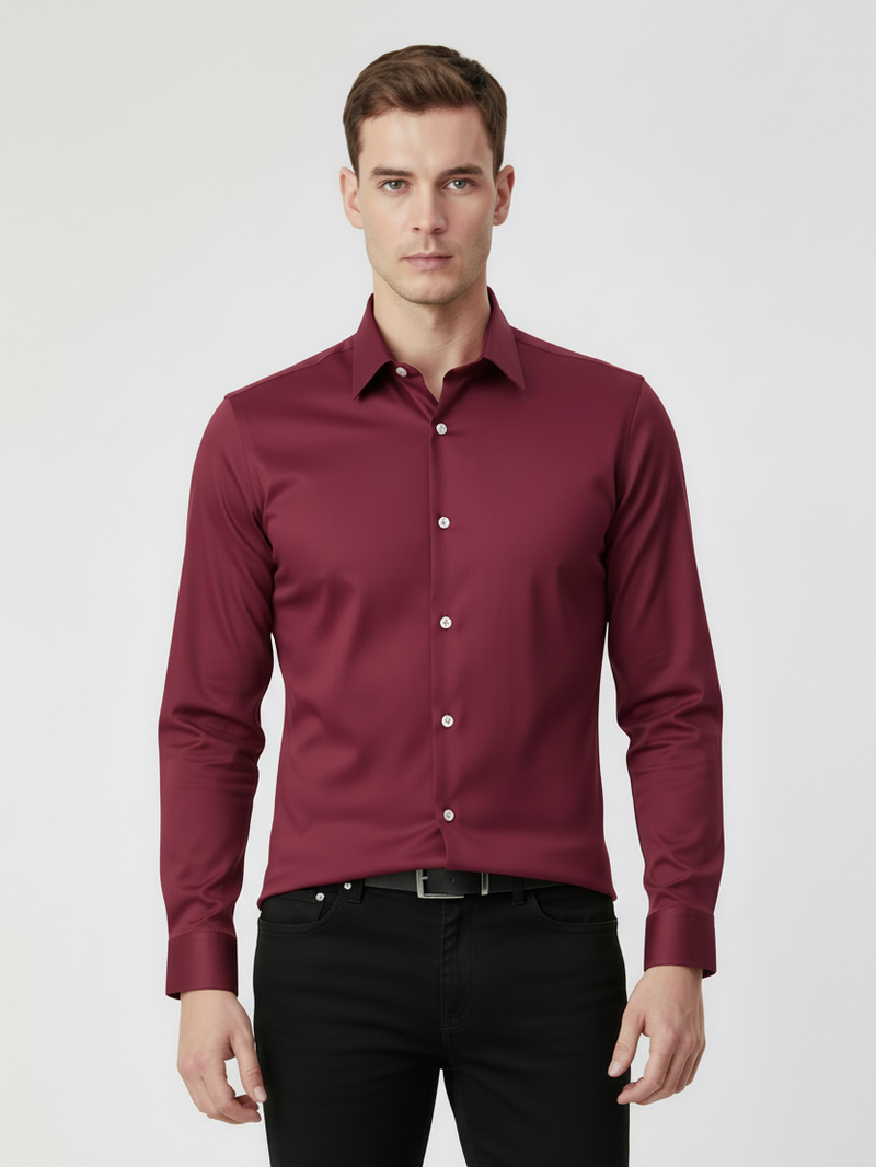 Rawgear 4 Side Lycra Slim Fit Long Sleeve Casual Shirt For Men-Burgundy-RG06