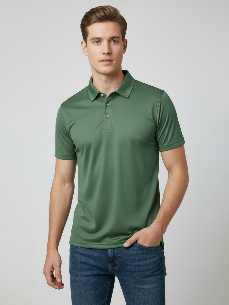 Stylish Spandex Dry Polo Shirt For Men-Light Olive Green-BE6731
