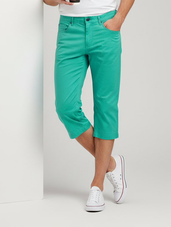 Stylish Cotton 3 Quarter Short For Men-Cyan Blue-BE7862