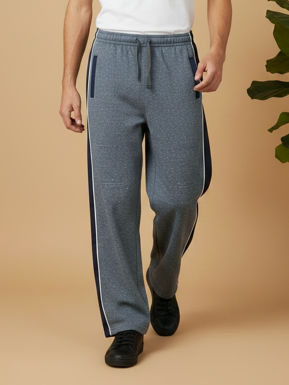 Stylish Regular Fit Summer Trouser For Men-Charcoal Melange With Navy Stripe-NST23