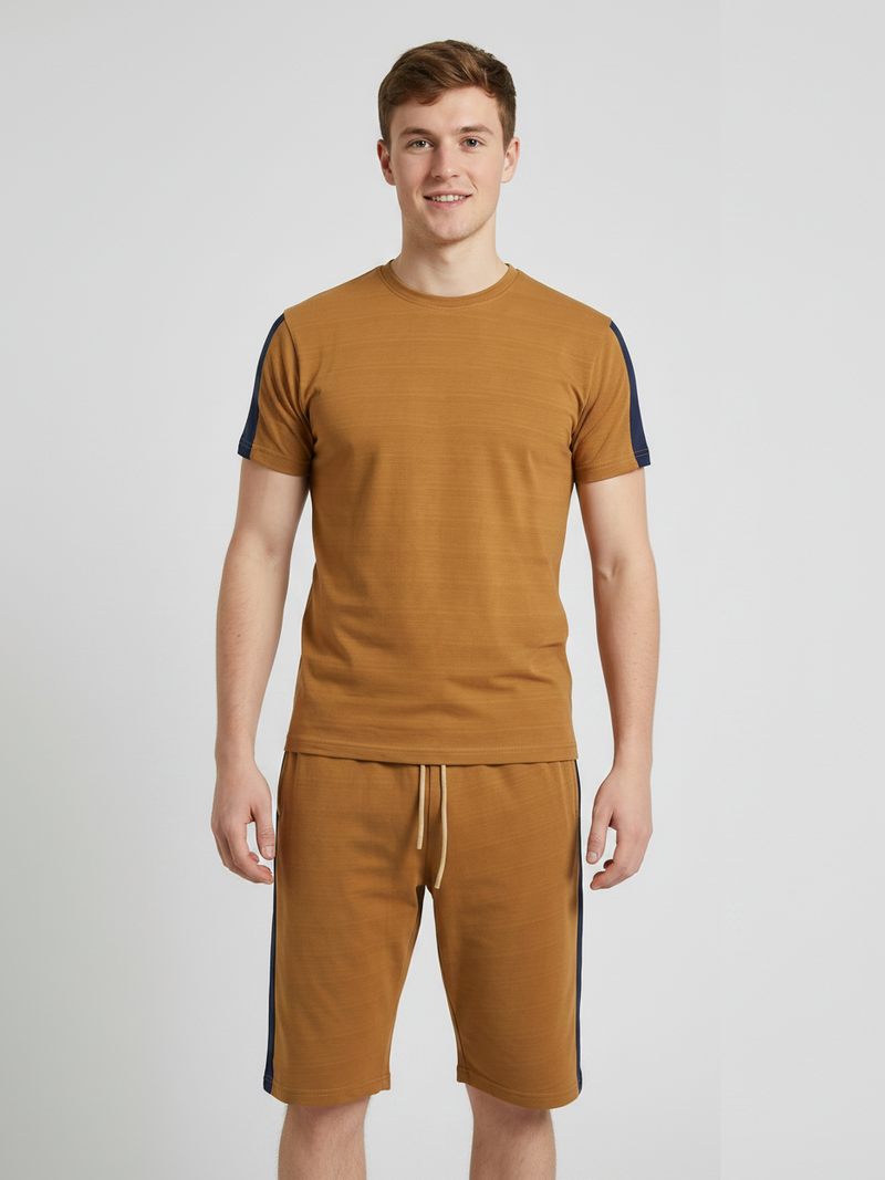 Summer Co Ord Set For Men-Brown & Navy-BE5227