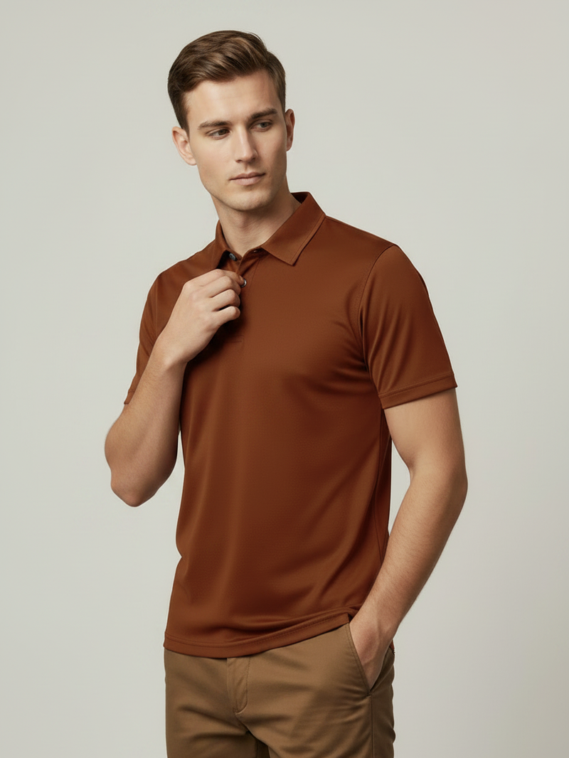 Stylish Spandex Dry Polo Shirt For Men-Rust Orange-BE9989