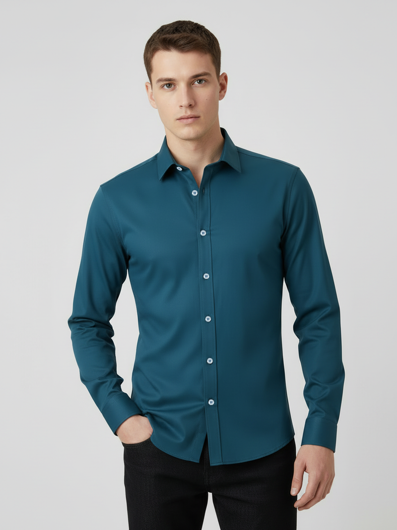Rawgear Stretchy Slim Fit Long Sleeve Casual Shirt For Men-Zinc-RG01