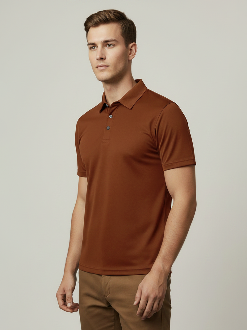 Stylish Spandex Dry Polo Shirt For Men-Rust Orange-BE9989