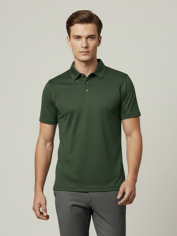 Stylish Spandex Dry Polo Shirt For Men-Olive Green-BE9494