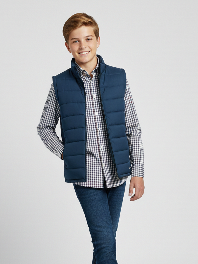 Stylish Sleeveless Winter Zipper Mockneck Jacket For Kids-Sea Blue-RSJ08