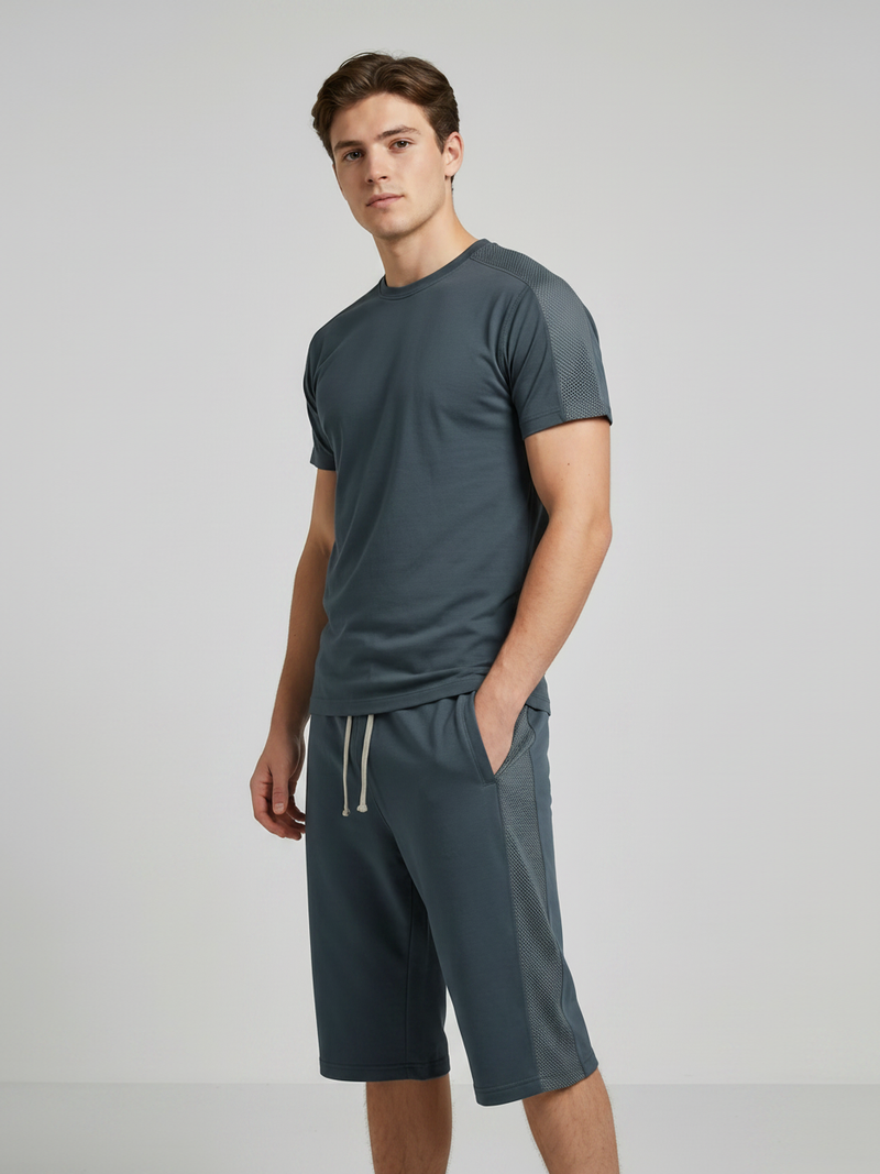 Summer Co Ord Set For Men-Dark Grey-BE9071