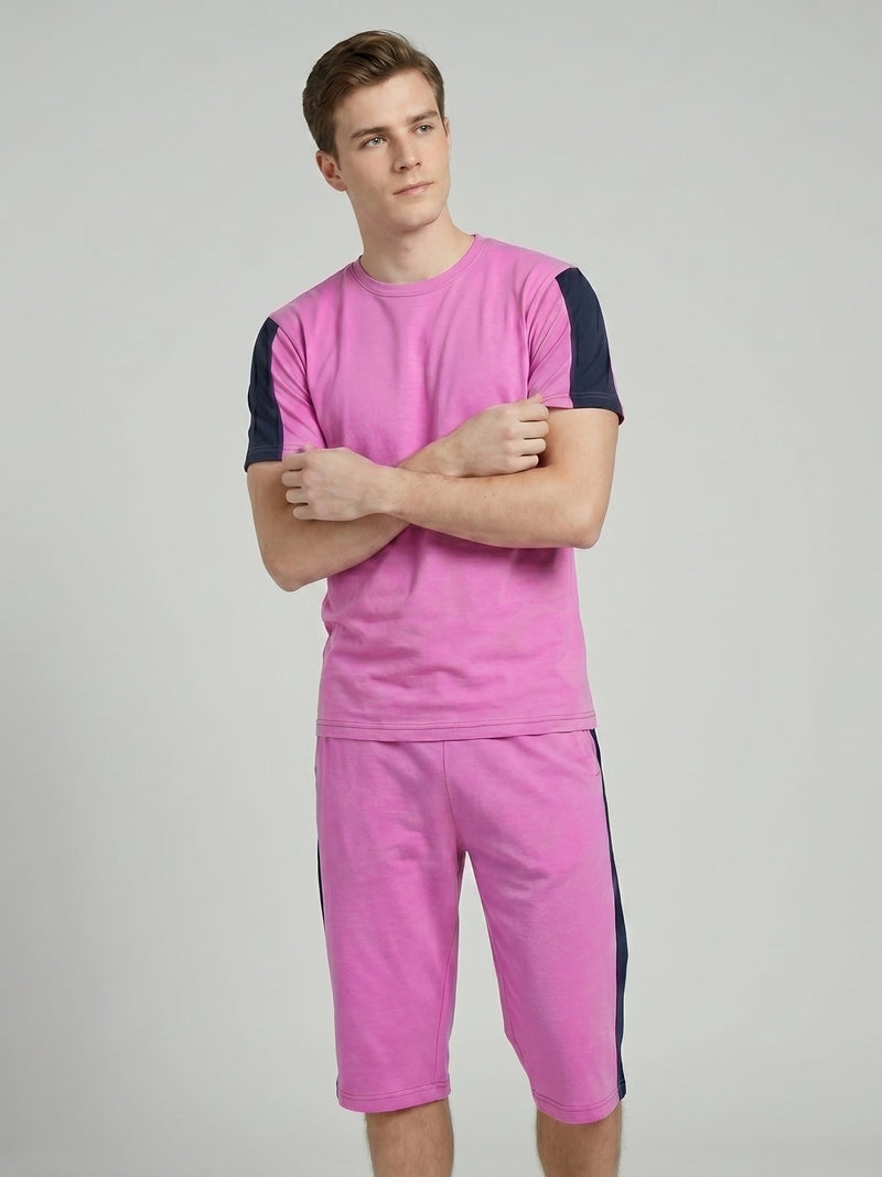 Summer Co Ord Set For Men-Pink & Navy-BE0597