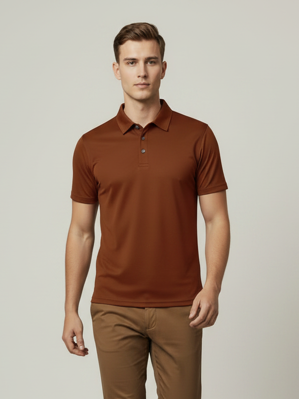 Stylish Spandex Dry Polo Shirt For Men-Rust Orange-BE9989