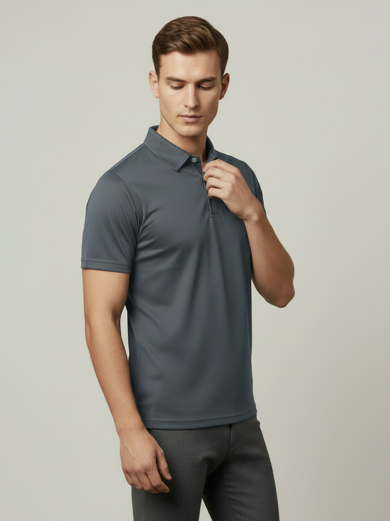 Stylish Spandex Dry Polo Shirt For Men-Grey-BE9893