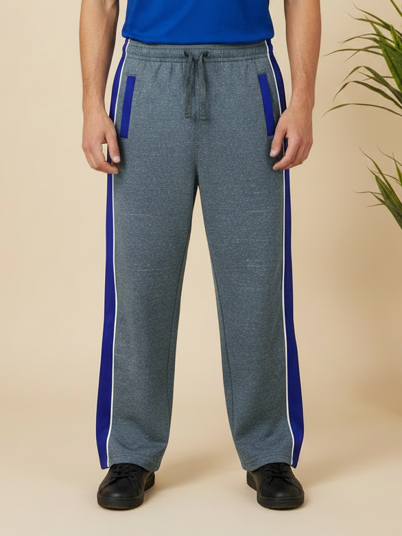 Stylish Regular Fit Summer Trouser For Men-Charcoal Melange With Royal Blue Stripe-NST25