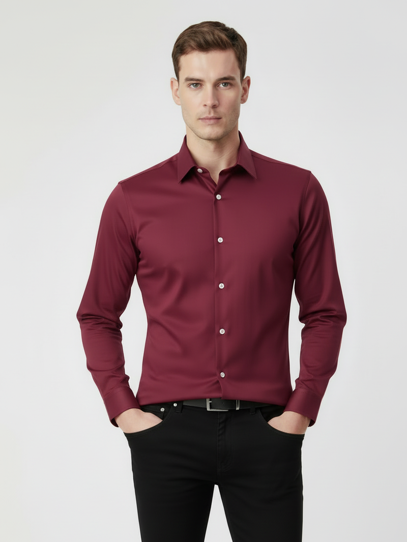 Rawgear 4 Side Lycra Slim Fit Long Sleeve Casual Shirt For Men-Burgundy-RG06