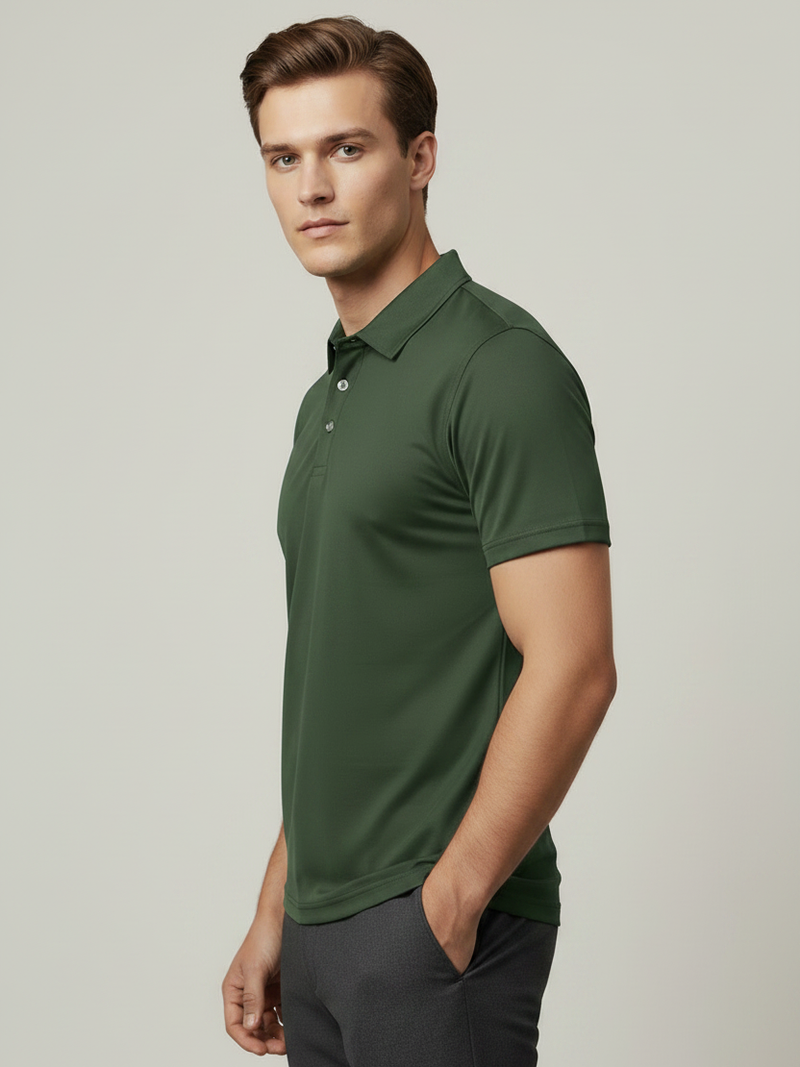 Stylish Spandex Dry Polo Shirt For Men-Olive Green-BE9494