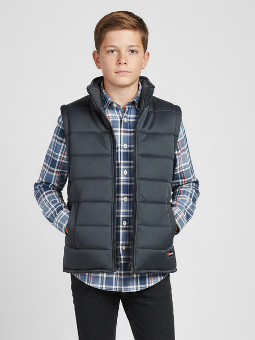 Stylish Sleeveless Winter Zipper Mockneck Jacket For Kids-Dark Grey-RSJ03