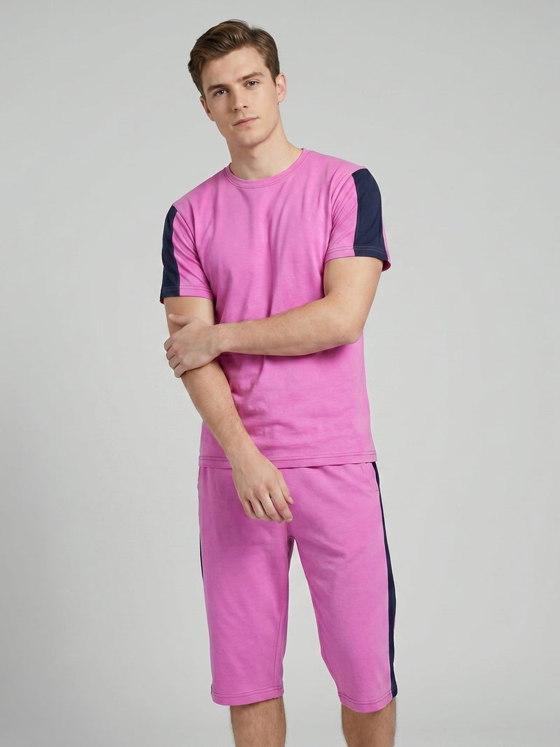 Summer Co Ord Set For Men-Pink & Navy-BE0597