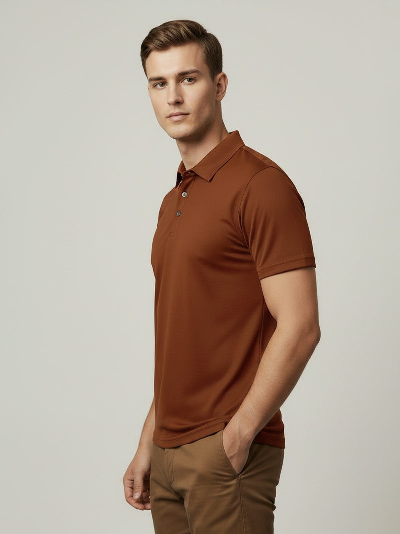 Stylish Spandex Dry Polo Shirt For Men-Rust Orange-BE9989