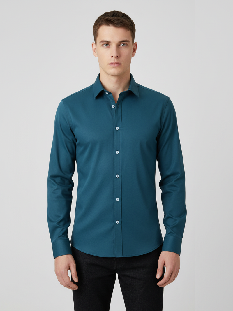 Rawgear Stretchy Slim Fit Long Sleeve Casual Shirt For Men-Zinc-RG01
