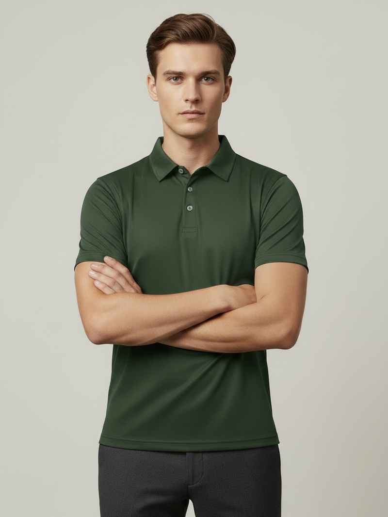 Stylish Spandex Dry Polo Shirt For Men-Olive Green-BE9494