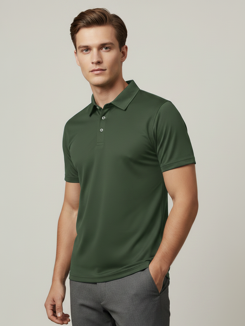 Stylish Spandex Dry Polo Shirt For Men-Olive Green-BE9494